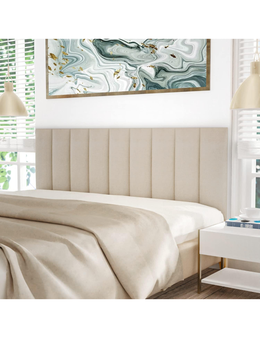 Tbfit Upholstered Tufted Floating Headboard for Queen Size Dorm Bed, Soundproof Peel and Stick, Wall Mounted, Pack of 9 Panels Sized 10” x 24”, Beige, Queen