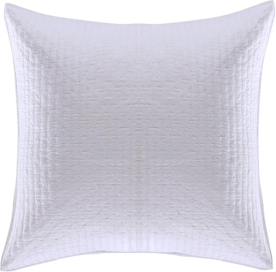 Levtex Home - Cross Stitch - 100% Cotton - Euro Shams Set of Two - (26x26in.), No Insert - Bright White