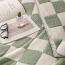Ultra-Soft Buffalo Checkerboard Grid Fluffy Microfiber Knitted Throw Blanket Super Cozy Lightweight Checkered Bed Blanket for Sofa Couch Bed Matcha 51"X63"