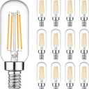 E12 Edison LED Light Bulbs 40 Watt Equivalent Candelabra, Dimmable 2700K Warm White T6 Clear LED Bulbs 4W 400lm Vintage T25 for Chandelier Ceiling Fan, Tubular Small Filament Bulbs, Pack of 12 
