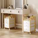 Rolling Makeup Vanity Cart, Makeup Organizer with Drawers, Bathroom Storage Cart, Under Desk Vanity Makeup Storage Cart with 3 Fabric Drawers for Nail Polish Brush Hair Tool (Gold)