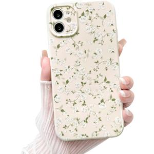 NITITOP Compatible with iPhone 11 Case Cute Flower Women Girls Floral White Rose Design Vintage Shockproof Soft Girly Slim TPU Fashion Protective Phone Cover - White