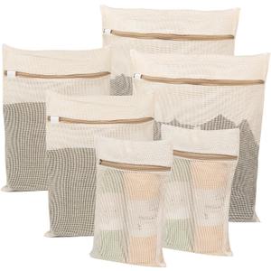 6-Piece Bag, Durable Cotton Mesh Laundry Bag, Sturdy Zipper, Breathable Mesh, Exquisite Laundry Bag for Underwear, Clothes, Pants, Shoes and Socks (Beige)