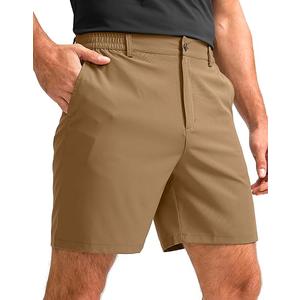 Men's Casual Shorts 7" Lightweight Golf Shorts for Men Stretch with 3 Pockets Quick Dry Breathable Work Shorts (4XL-Dark Khaki)