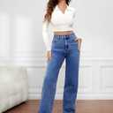 Women's High Waist Wide Leg Denim Jeans Light Wash Casual Straight Leg Jeans Soft Stretch Daily Wear Flattering Silhouette (Blue, XL)