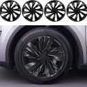Hubcaps Fit for Tesla Model Y Juniper 2025 2026, 19" Matte Black Wheel Covers with Center Caps, Cross-Spoke Design Rim Covers, Easy Clip-On Installation for Model Y Juniper Accessories