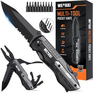 WEARXI Gifts for Men, Pocket Knife Multitool, Fathers Day Dad Gifts from Daughter Son, Mens Gifts for Dad/Him/Husband, Birthday Gift for Men/Boyfriend, Dad Gifts Cool Gadgets, Camping Essentials (Black)