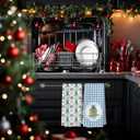 Blue and White Chinoiserie Christmas Tree Bow Kitchen Towels 16x24 Inch Set of 2, Grandmillennial Christmas Dish Towels for Kitchen, Coquette Bow Wreath Decorative Hand Tea Towel for Bathroom