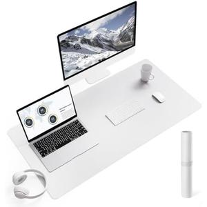 YSAGi Non-Slip Leather Desk Pad L Size, Waterproof Laptop Computer Desk Keyboard Mat, Table Protector Blotter Mat, Large Mouse Pad for Office/Work/Home/Decor(White, 35.4" x 17")