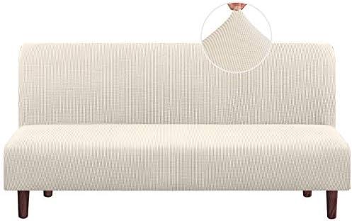 PrinceDeco Stretch Armless Futon Cover Futon Slipcover Full Queen Size Couch Cover Futon Sofa Bed Cover Furniture Protector with Elastic Bottom, Machine Washable, Biscotti Beige
