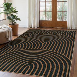Lahome Modern Rainbow Easy Jute Carpet, Washable 5x7 Area Rugs for Living Room Black Farmhouse Dining Room Rug, Contemporary Natural Throw Mat Non Slip Floor Carpet for Office RV Patio
