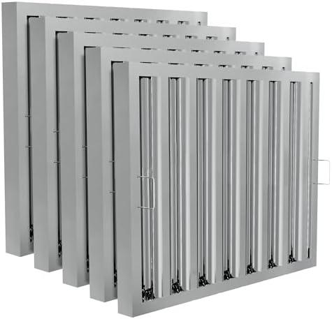 Stainless Steel Commercial Kitchen Hood Filter, Range Hood Baffle Grease Filter for Restaurant Exhaust Hoods, UL/NSF Listed, 24.5W x 19.5H Inch 7 Grooves Hood Filters（5 Pack）