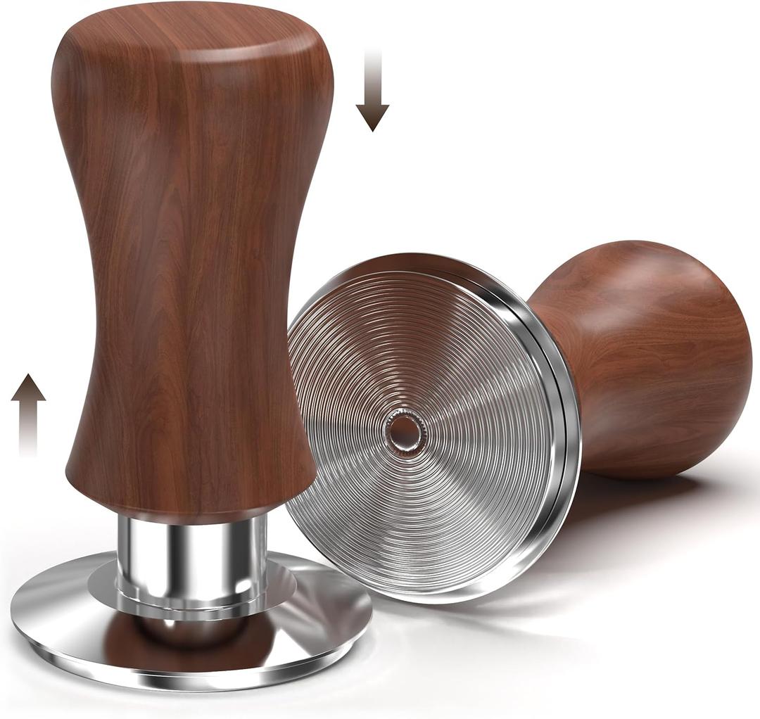KYONANO 53.3mm Espresso Tamper, 30lb Spring-Loaded Calibrated Coffee Tamper, 304 Stainless Steel, Cuibourtia Wooden-Handle, Barista Tamper Suit for Over 53MM Espresso Portafilter (Brown)