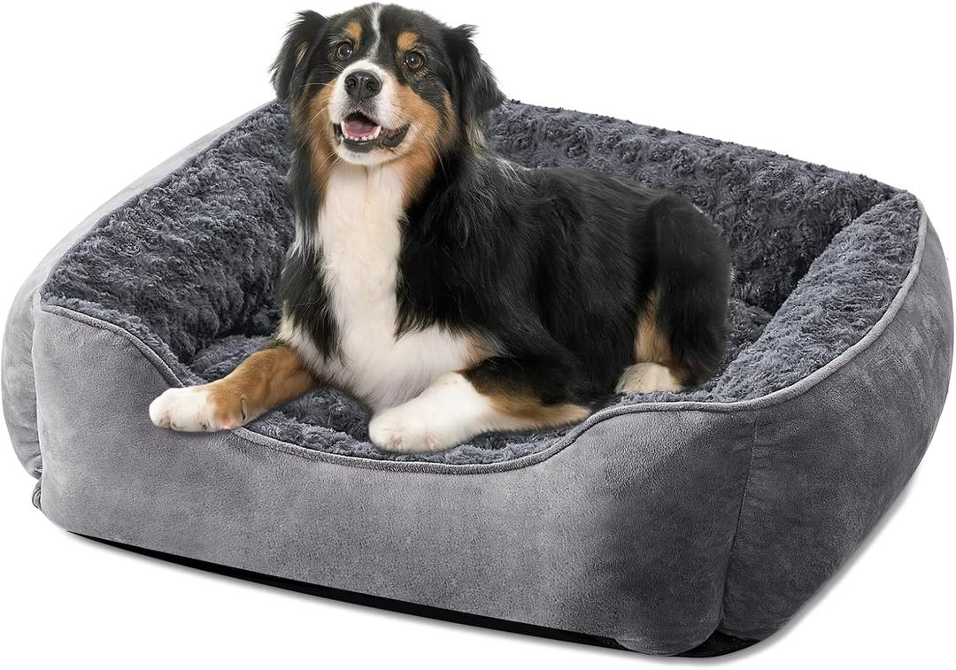 JOEJOY Rectangle Dog Bed for Large Medium Small Dogs Machine Washable Sleeping Dog Sofa Bed Non-Slip Bottom Breathable Soft Puppy Bed Durable Orthopedic Calming Pet Cuddler, Multiple Size, Grey (XL(35"x 25"x 10"))