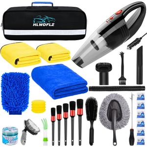 30PCS Car Wash Cleaning Kit - High Power Portable Car Vacuum Cleaner, Car Interior and Exterior Detailing Set with Cleaning Gel, Duster, Brush, Towels, Wash Mitt