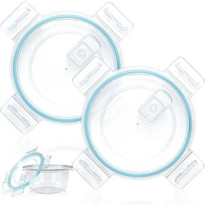2 Pcs 4 Cups Plastic Food Storage Lid with Green Gasket Leakproof Airtight Lockable Replacement Clear Storage Lid for Kitchen Bowl