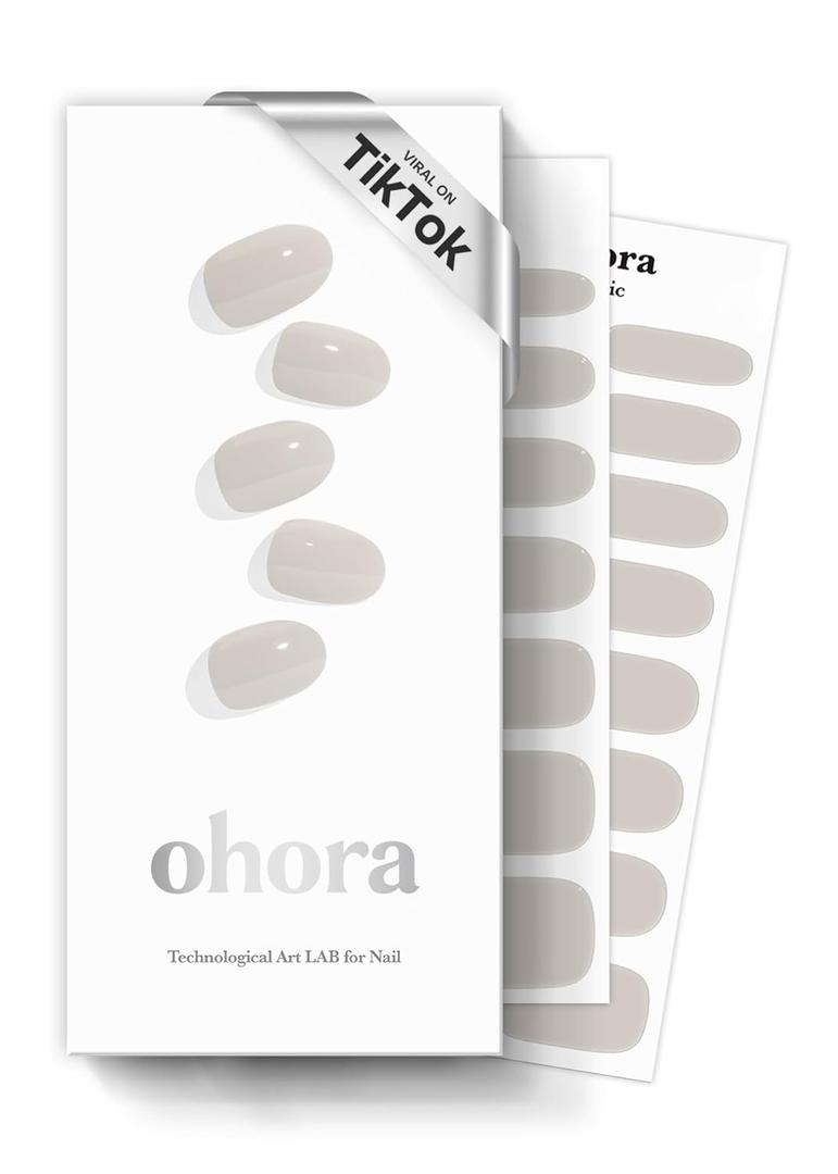ohora Semi Cured Gel Nail Strips (N Cream Paper) - Works with Any UV Lamps, Salon-Quality, Long Lasting, Easy to Apply & Remove - Includes 2 Prep Pads, Emery Board & Wooden Stick
