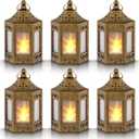Mini Star Lantern with Flickering LED,Battery Included,Decorative Hanging Light,Christmas Decoration,Indoor Candle Lamp,Battery Lantern Indoor Use,Zkee(Set of 6 Copper Brushed)