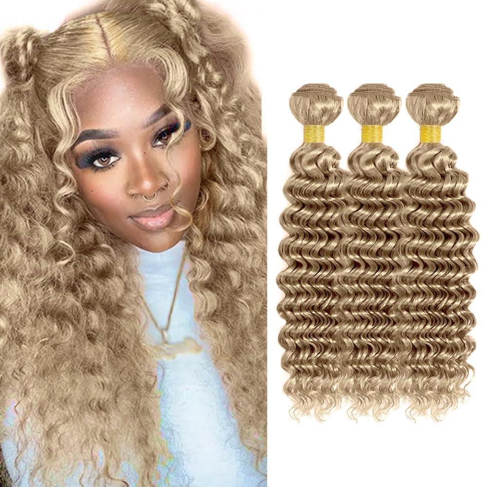 Ash Blonde Bundles Human Hair Color #22 Deep Wave Bundles 22 24 26 Inch Niegmeag Brazilian Virgin Soft and Silky Remy Hair Extensions Ash Blonde Deep Wave Bundle