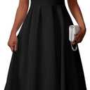Memoriesea Women's Elegant Casual Short Sleeve Work Party A-Line Dress with Pockets Black, XL