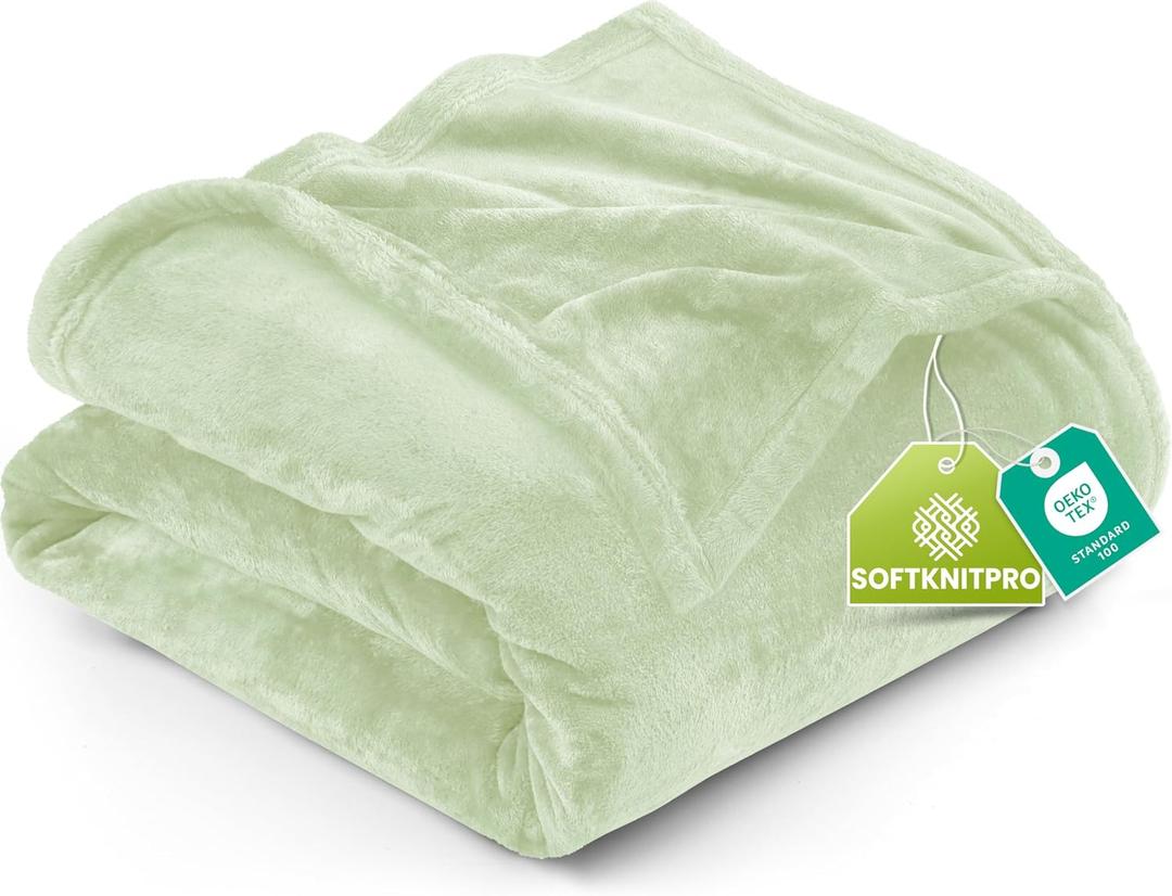 Utopia Bedding Fleece Blanket Queen Size Sage Green 300GSM Luxury Fuzzy Soft Anti-Static Microfiber Bed Blanket (90x90 Inch)