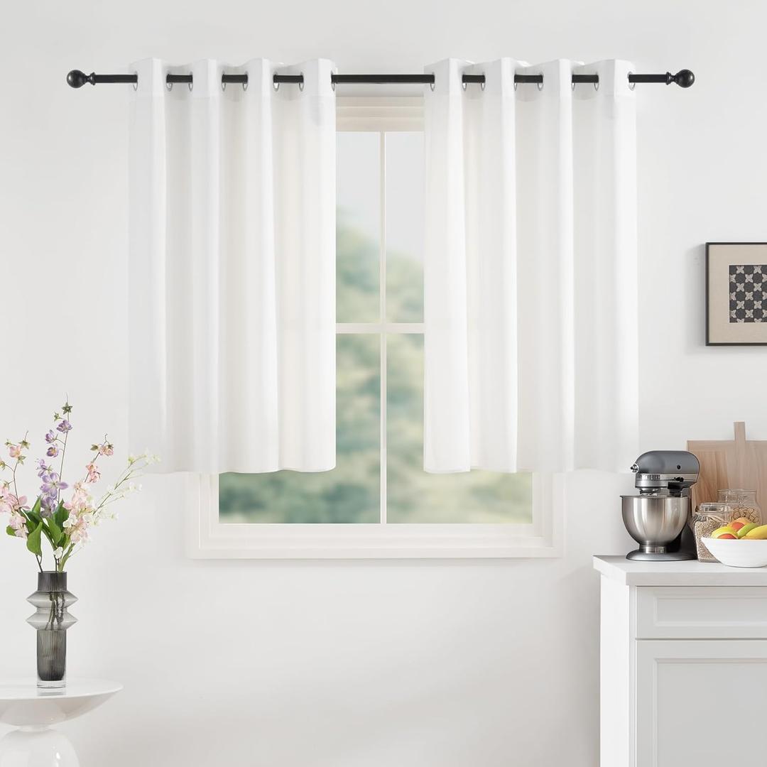 NICETOWN Non-See-Through White Privacy Sheer Curtains 45 inches Long 2 Panels, 52" Wide Grommet Window Curtains Drapes for Living Room Bedroom- Light Filtering Home Decoration