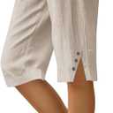 Cotton Linen Capri Pants for Women Petite Bermuda Shorts Knee Length Drawstring Pants Summer Beach Long Shorts (Beige, XL)