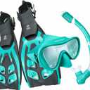 Deep Sea Adult - Snorkeling Set, Tempered Glass Snorkel Mask, Dry-Top Snorkel Gear, Adjustable Fins (Small-Medium, Teal/Black)