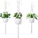 Macrame Plant Hanger 3 PCS Hanging Planters for Indoor Plants with Wood Decor Bohemian Wall Plant Hanger Outdoor Office (Beige 01)