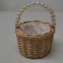 Vctitil Wicker Rattan Flower Basket, Wedding Flower Girl Basket Hand Woven Flower Basket Decoration, Candy Storage Basket Home Decoration(S, White)