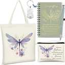 Kosiz 5 Pcs Dragonfly Gifts for Women, Cosmetic Bag, Canvas Bag, Coil Notebook, Ballpoint Pen and Keychain Inspirational Gift for Mom Teacher Office School Graduation Coworker