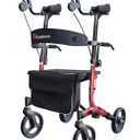 Aliseniors Upright Walker for Seniors - Big Stand Up Walker with Wide Seat, Foldable 4 Wheel All-Terrain Rolling Walker, Adjustable Armrests, 300lbs, Improves Posture & Reduces Back Strain