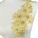 1 Pair 3D Embroidered Lace Sew on Rhinestone Beaded Sequins Flower Patch Applique for Clothing Wedding Dress Applique Decor 12.6 x 6 Inch, Yellow