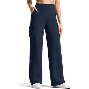 G4Free EverGoing Women's Wide Leg Yoga Pants with 4 Pockets High Waisted Cargo Pants Stretch Casual Sweatpants, Small