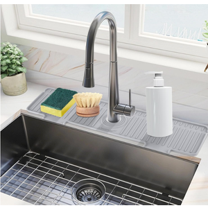 Amerner 20 inch Kitchen Sink Splash Guard, 10° Large Slope & Adaptable Hole Faucet Mat for Kitchen Sink, Silicone Sink Organizer Sponge Holder for Kitchen, Bathroom, RV, Bar, 20” x 5.5”, Gray