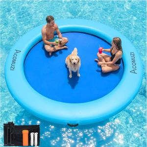 ACOMUZI 8FT Water Hammock Inflatable Floating Dock, Round Floating Ring Lake Floats for Adults, Heavy Duty Pool Float Raft for Ocean and Lake, Sky Blue