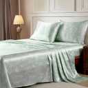 MR&HM Satin Bed Sheets with Elastic Corner Straps, Full Size Sheets Set, 4 Pcs Silky Bedding Set with 15 Inches Deep Pocket for Mattress (Full, Floral Sage)