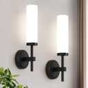 MOKATNG [Hardwired] Wall Sconces Set of Two, Matte Black Bathroom Sconces with Milky White Glass, Modern Wall Light Fixtures for Bathroom Mirror Vanity, Living Room, Hallway, Stairway, Cabinet, Foyer, 15.5inch
