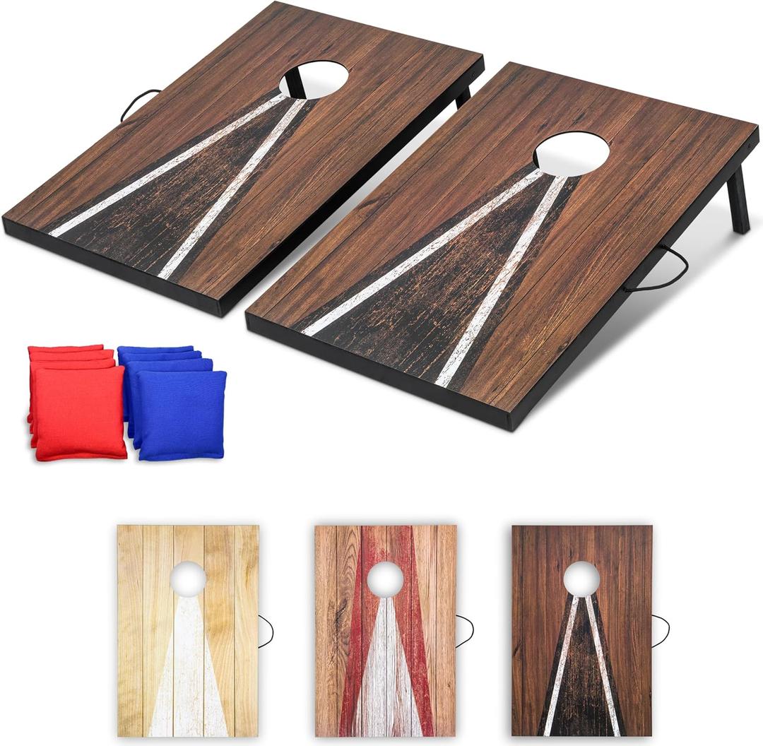 GoSports 3 x 2 ft Cornhole Board Set - Portable Outdoor Toss Game for Adults & Family - Includes Set of 8 Bean Bags with Built-in Storage - Choose Your Style (Dark Rustic)