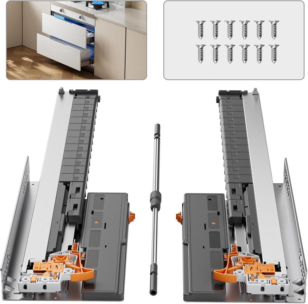 18 Inch Drawer Slides Soft Close Push to Open, Heavy Duty Undermount Concealed Rails for Kitchen, Pantry Storage Dresser TV Cabinet, Full Extension Bottom Mount Slides 100 lb Capacity, 1 Pair