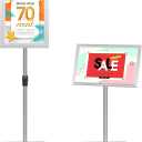 NicQliear Adjustable Sign Stand Holder, 11 x 17 Inch Poster Stand with Extra Heavy Duty Square Metal Base, Vertical or Horizontal Outdoor Floor Standing Indoor Display Holder for Restaurant, Silver