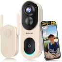 BOTSLAB Doorbell Camera Wireless, 5MP Video Doorbell, 180Panoramic View, No Monthly Fee, 2.4 GHz WiFi, AI Motion Detection, VR Mode, Battery or Wired Powered (Beige)