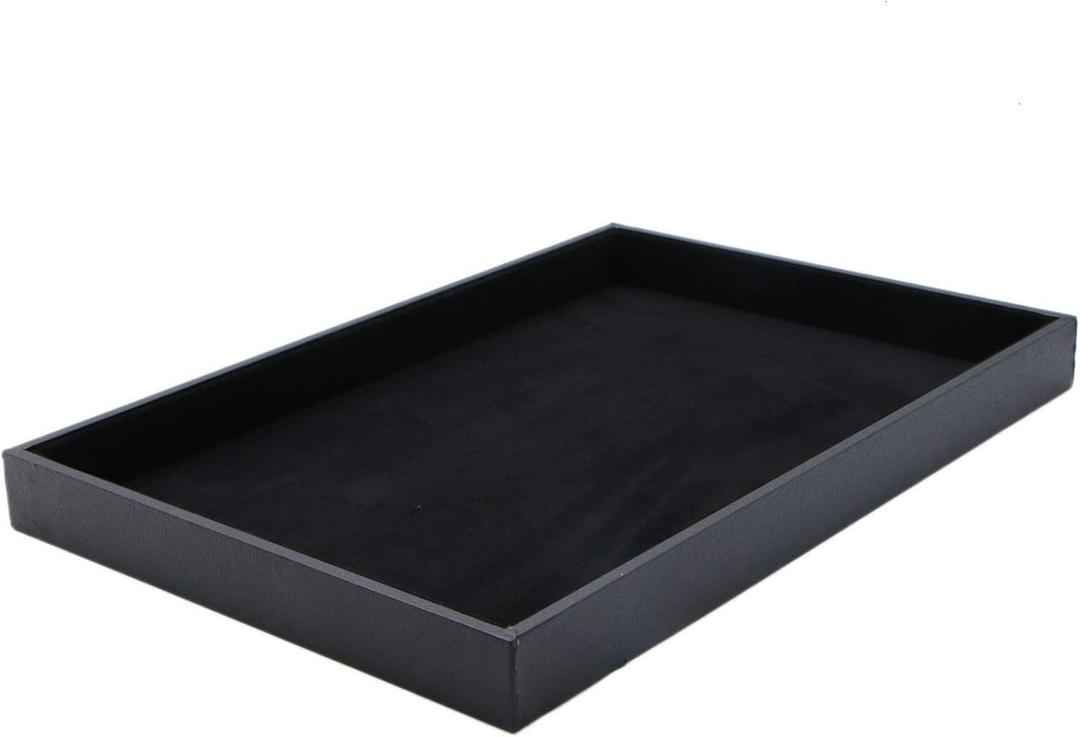 Velvet Jewelry Tray for Drawers Black Jewelrys Display Tray Stackable Jewelry Organizer Trays for Necklace Bracelet Ring Watch (1, Black)