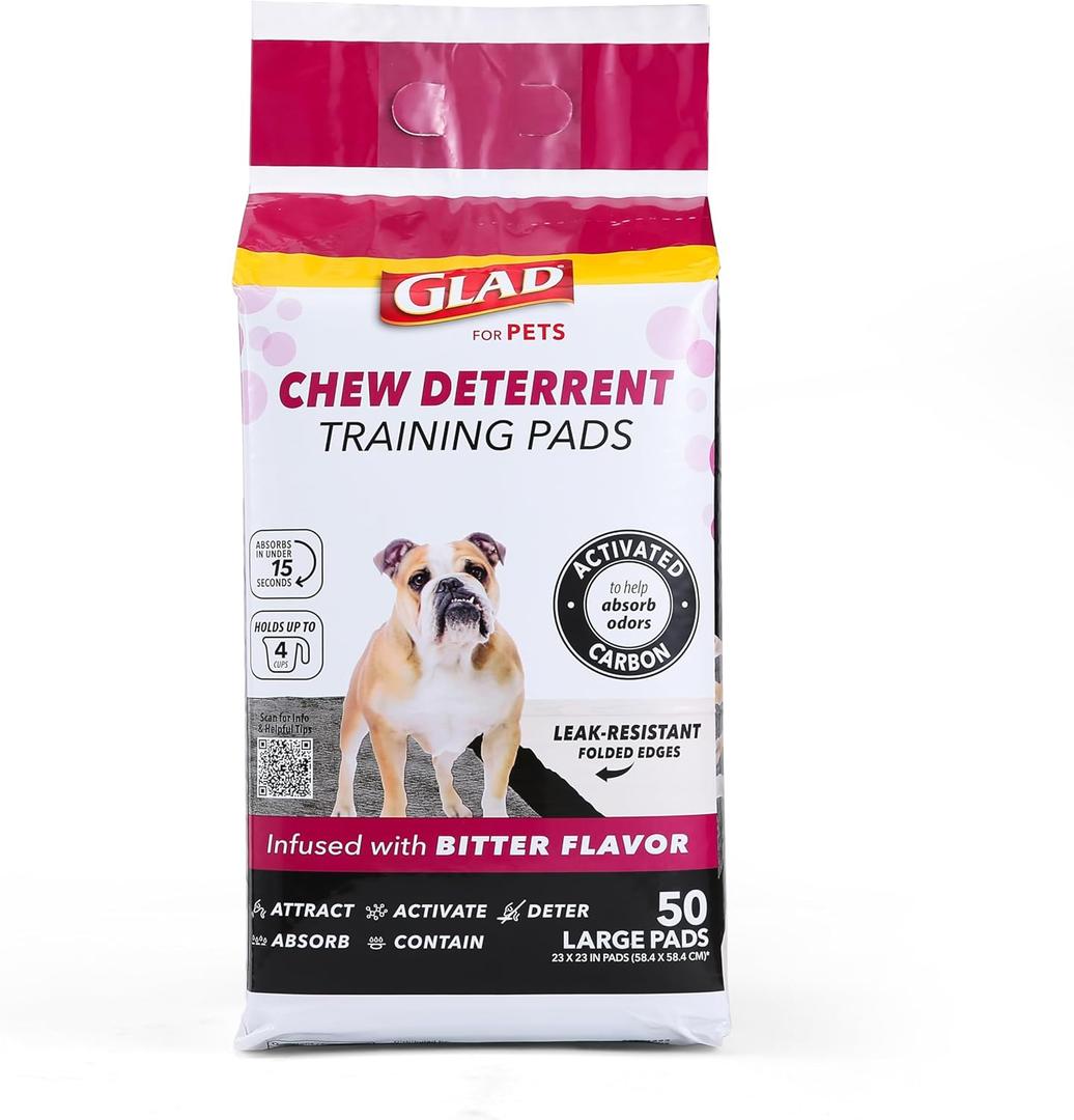 Glad for Pets Activated Carbon Puppy Training Pads with Chew Deterrent, 23x23 | Ultra Absorbent, Odor Control, Heavy Duty Puppy Potty Training Pads| New & Improved Quality Puppy Pee Pads