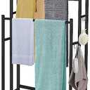 47.6 Inch Tall Free Standing Towel Racks 3 Tier Pool Towel Rack Outdoor Oversized Floor Bath Towel Drying Valet Holder Blanket Quilt Rack Stand for Bathroom Bedroom Beach Hot Tub Gym Pool Area Outside (Black)