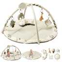 Fortella Baby Play Gym & Activity Mat, Tummy Time Mat w 5 Detachable Toys and Pillow, Large Sensory Playmat for Floor, Newborn Infant Baby Essentials Shower Gift 0-3-6-9-12 Months (Sage Green)