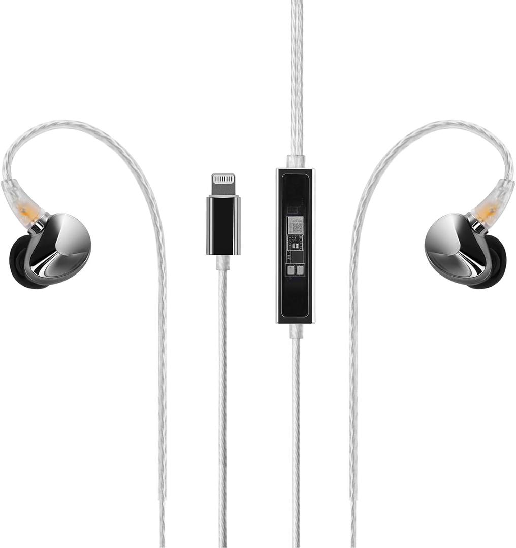 Questyle NHB12 Wired Earbud for iPhone with Headphone Amps [Apple MFi Certified] True Lossless in-Ear Earphones with Lightning Connector 192kHz Hi-Res Music IEM HiFi Stereo Audiophile Ear Buds (Silver)