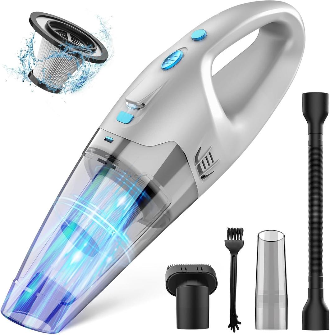 Handheld Vacuum Cordless, Hand Vacuum Cordless Rechargeable with LED Light/Multi Accessories,1.6lbs Car Portable Vacuum Cleaner for Pet Hair, Home, Car, Office (Gray)