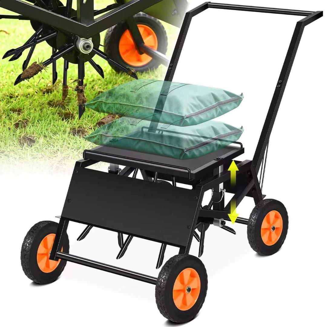 Rolling Lawn Aerator Tool, Manual Core Aerator Lawn Tool with 4 Row Tines