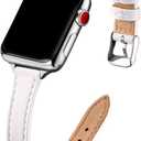 STIROLL Slim Leather Bands Compatible with Apple Watch Band 49mm 46mm 45mm 44mm 42mm(Series 3 2 1), Top Grain Leather Watch Thin Wristband for iWatch Ultra SE Series 11 10 9 8 7 6 5 4(White Silver)